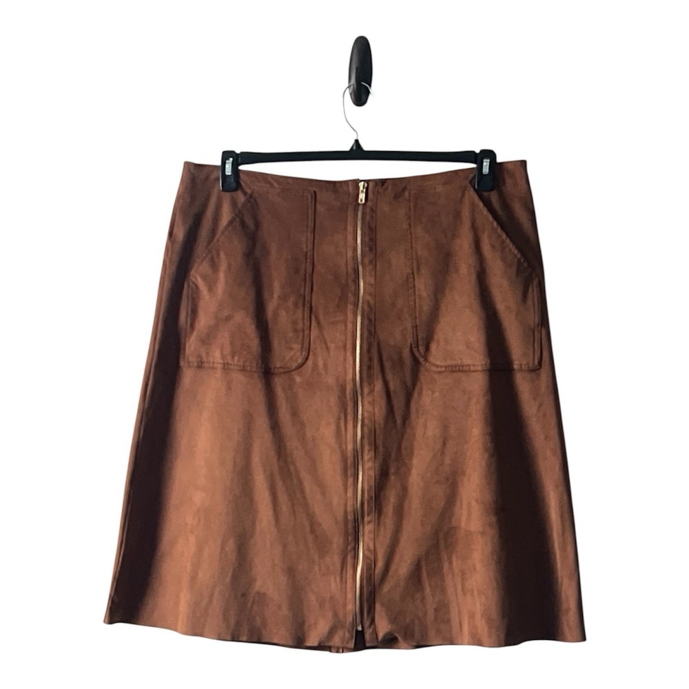Worthington Women's Brown Faux Suede Zip Front A Line Skirt Size 18